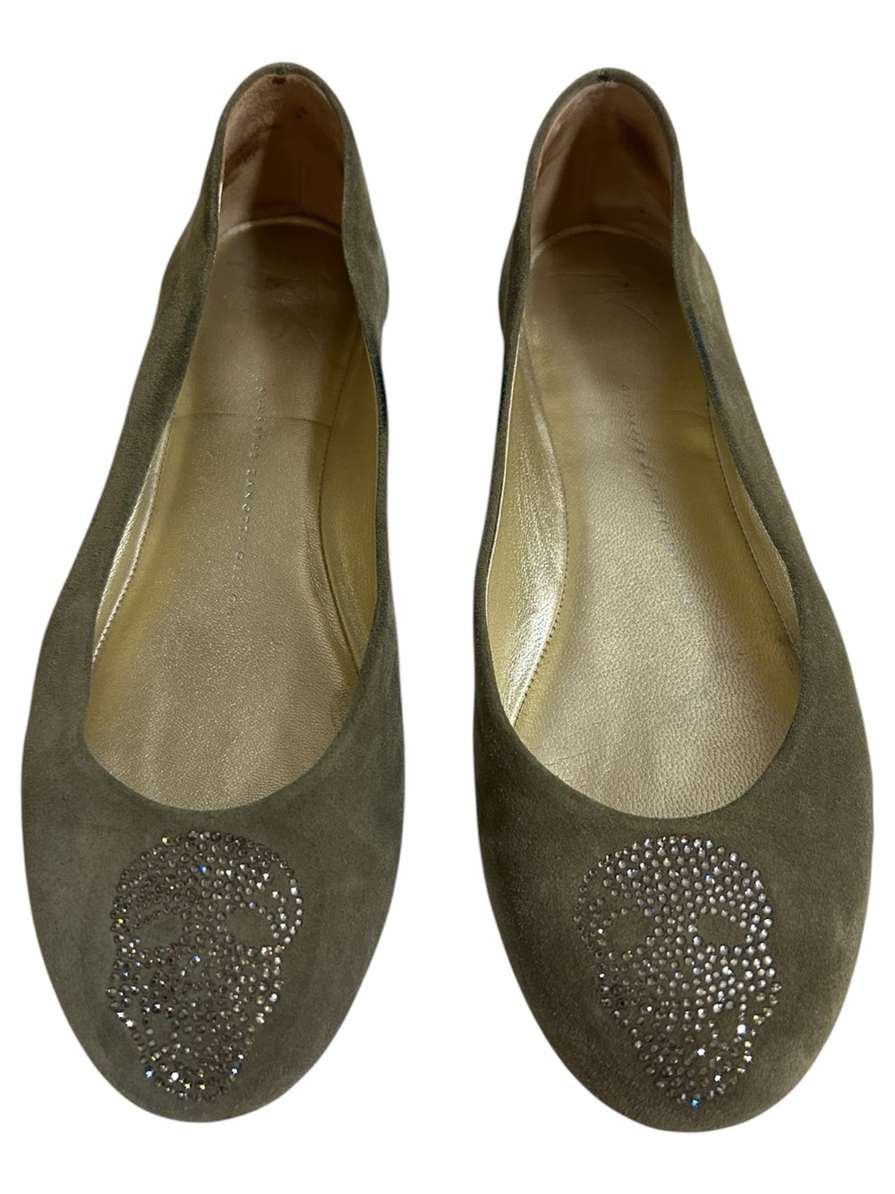 Giuseppe Zanotti Crystal Skull Suede Ballet Flats (with Dust Bag)
